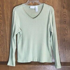 Vintage Liz Claiborne Lizwear Jeans V-Neck Ribbed Sweater Mint Size L